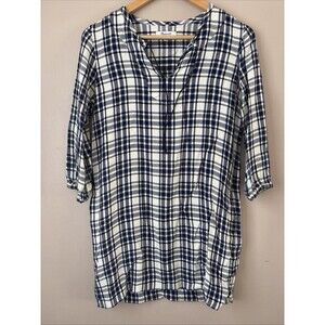 Madewell Women’s Plaid Flannel Shirt Dress Black Blue White Size XS Long Sleeve